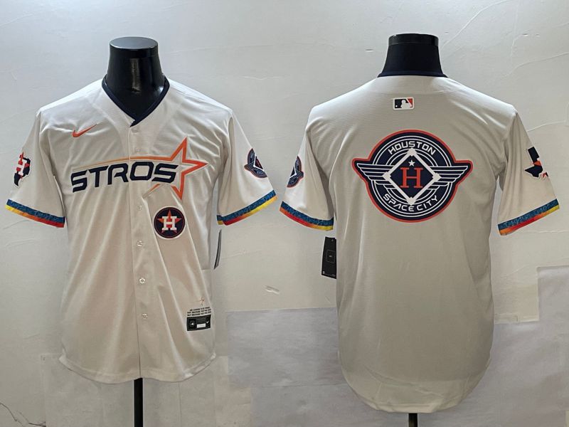 Men Houston Astros Blank Cream Fourth generation Joint Name 2025 Nike MLB Jersey style 41417